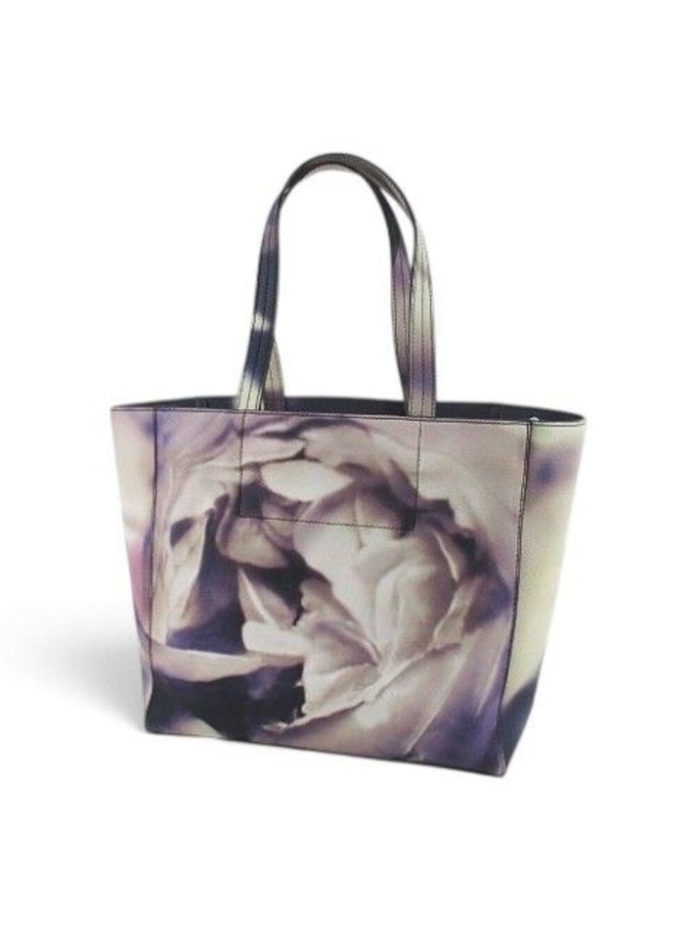 Max Mara Transfer Floral Tote Flower Print Purple Leather